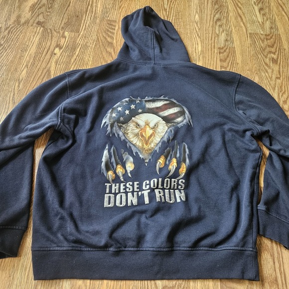 The Bradford Exchange Other - Bradford Exchange Military Hoodie Mens Large Navy Full‎ Zip Flag USA Eagle